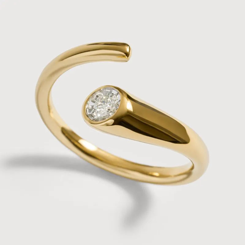 Gold Vermeil Solitaire Diamond Wrap Ring - Lab Grown Diamond