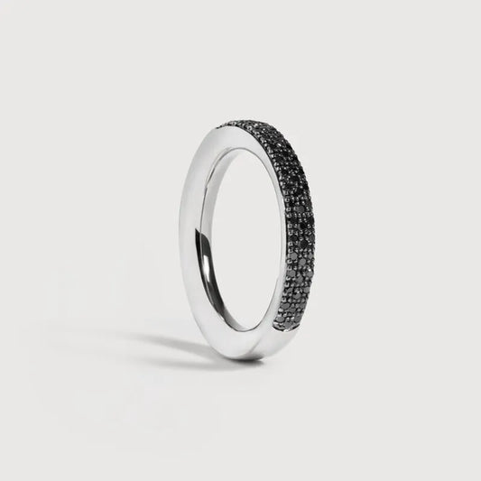 Sterling Silver Fiji Full Diamond Pave Ring - Black Diamond