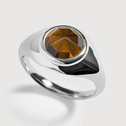 Sterling Silver Eclipse Gemstone Signet Ring - Tigers Eye
