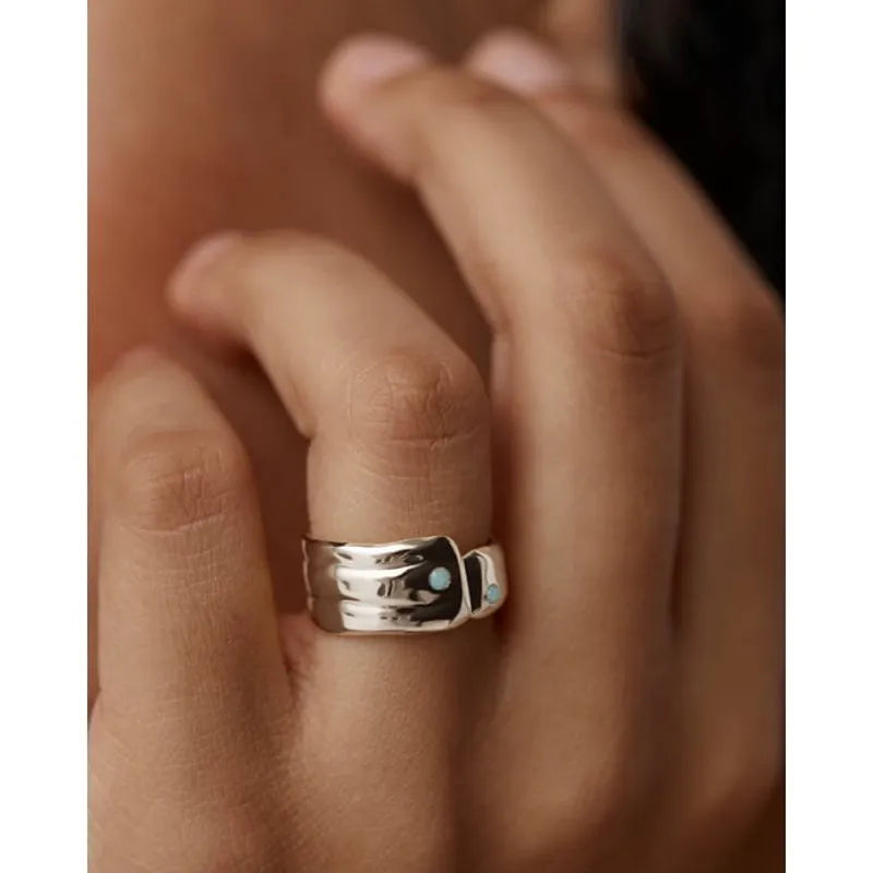 Sterling Silver Amaia Gemstone Bold Ring - Amazonite