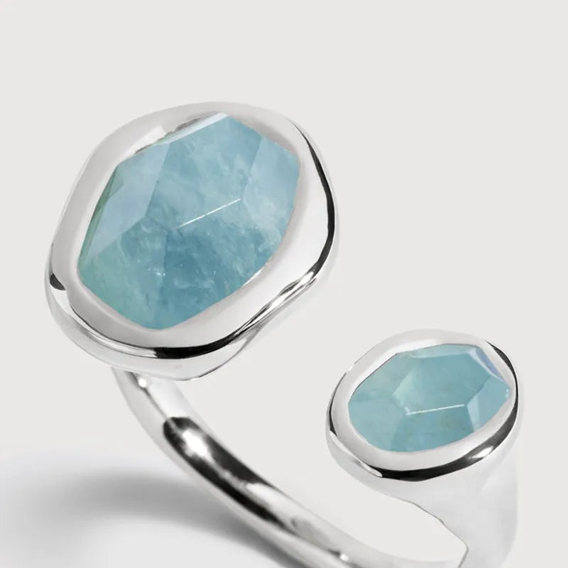 Sterling Silver Odyssey Gemstone Open Ring - Aquamarine