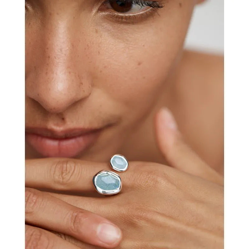 Sterling Silver Odyssey Gemstone Open Ring - Aquamarine