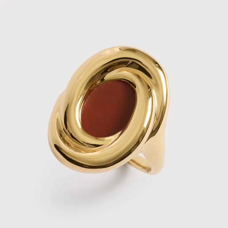 Gold Vermeil Ochre Gemstone Ring - Red Jasper