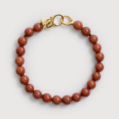 Gold Vermeil Ochre Round Gemstone Bracelet - Red Jasper