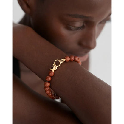 Gold Vermeil Ochre Round Gemstone Bracelet - Red Jasper