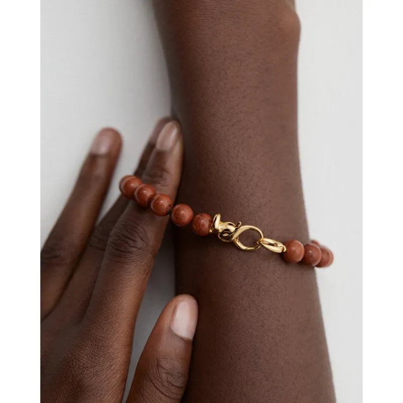 Gold Vermeil Ochre Round Gemstone Bracelet - Red Jasper