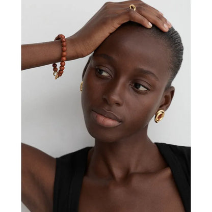 Gold Vermeil Ochre Round Gemstone Bracelet - Red Jasper