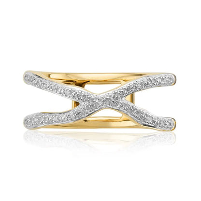 Gold Vermeil Riva Wave Cross Ring - Diamond