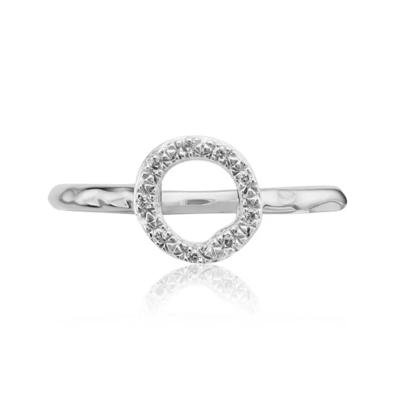 Sterling Silver Riva Mini Circle Stacking Ring - Diamond