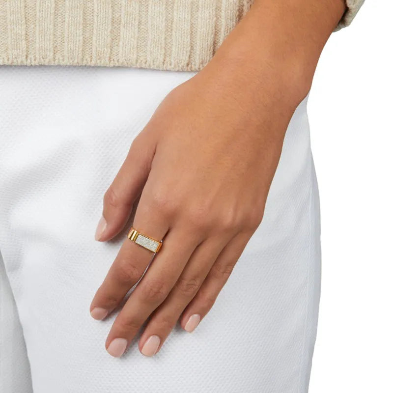 Gold Vermeil Signature Wide Diamond Ring - Diamond