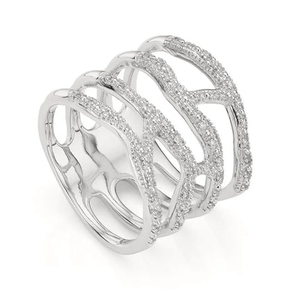 Sterling Silver Riva Waterfall Cocktail Diamond Ring - Diamond