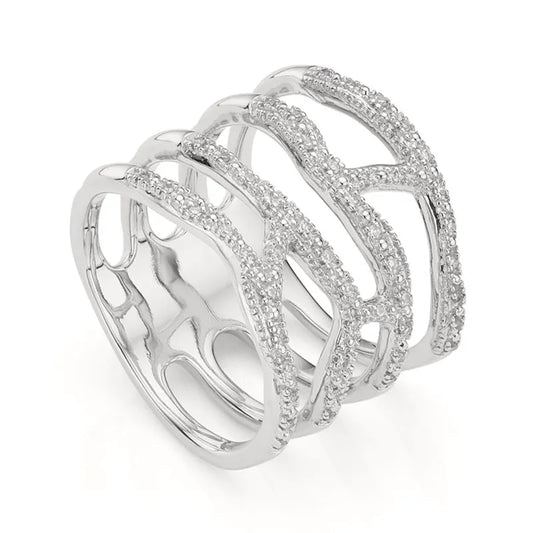 Sterling Silver Riva Waterfall Cocktail Diamond Ring - Diamond