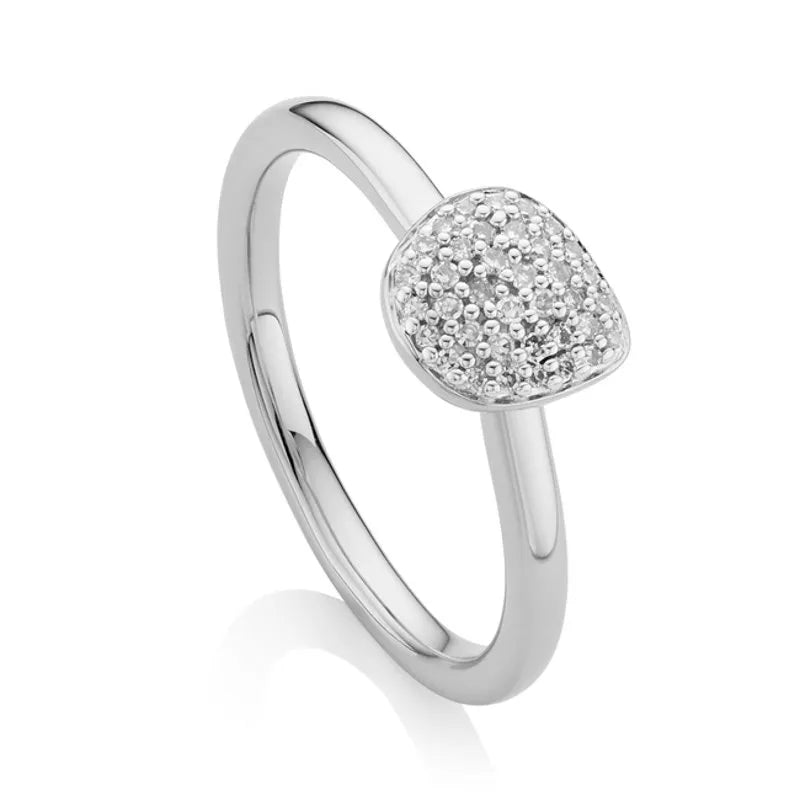 Sterling Silver Nura Mini Pebble Stacking Ring - Diamond