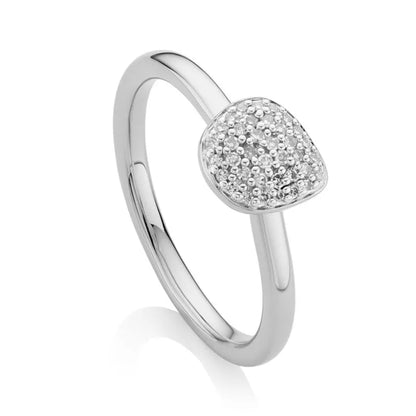 Sterling Silver Nura Mini Pebble Stacking Ring - Diamond