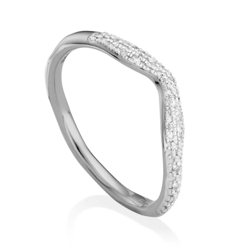 Sterling Silver Riva Diamond Wave Stacking Ring - Diamond