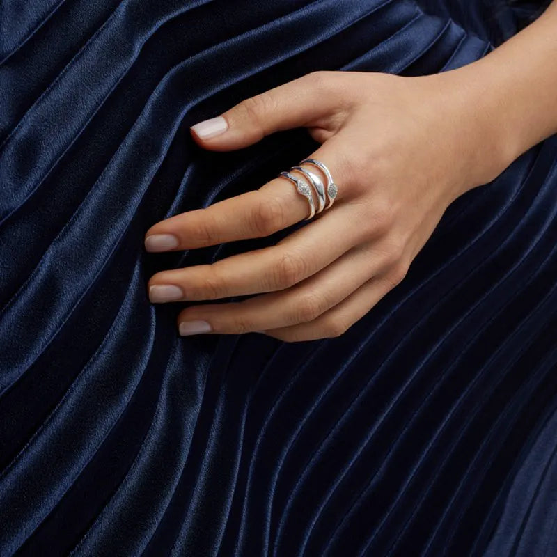Sterling Silver Nura Teardrop Multi Band Diamond Ring - Diamond